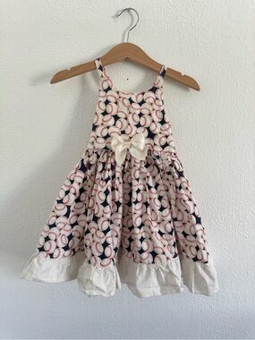Girls Navy and White Baseball Print Sundress with Bow Accent